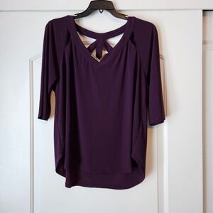 AUW Shirt Blouse Cutout‎ 3/4 Sleeve Top Sz XL Purple Office Whimsigoth Business